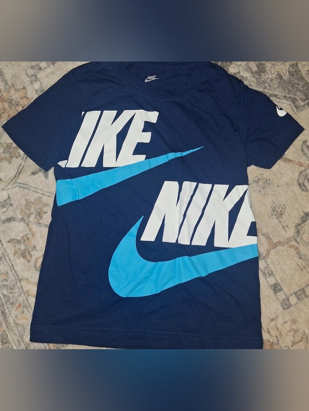 Nike Navy Tee with Sky Blue Swoosh and White Logo